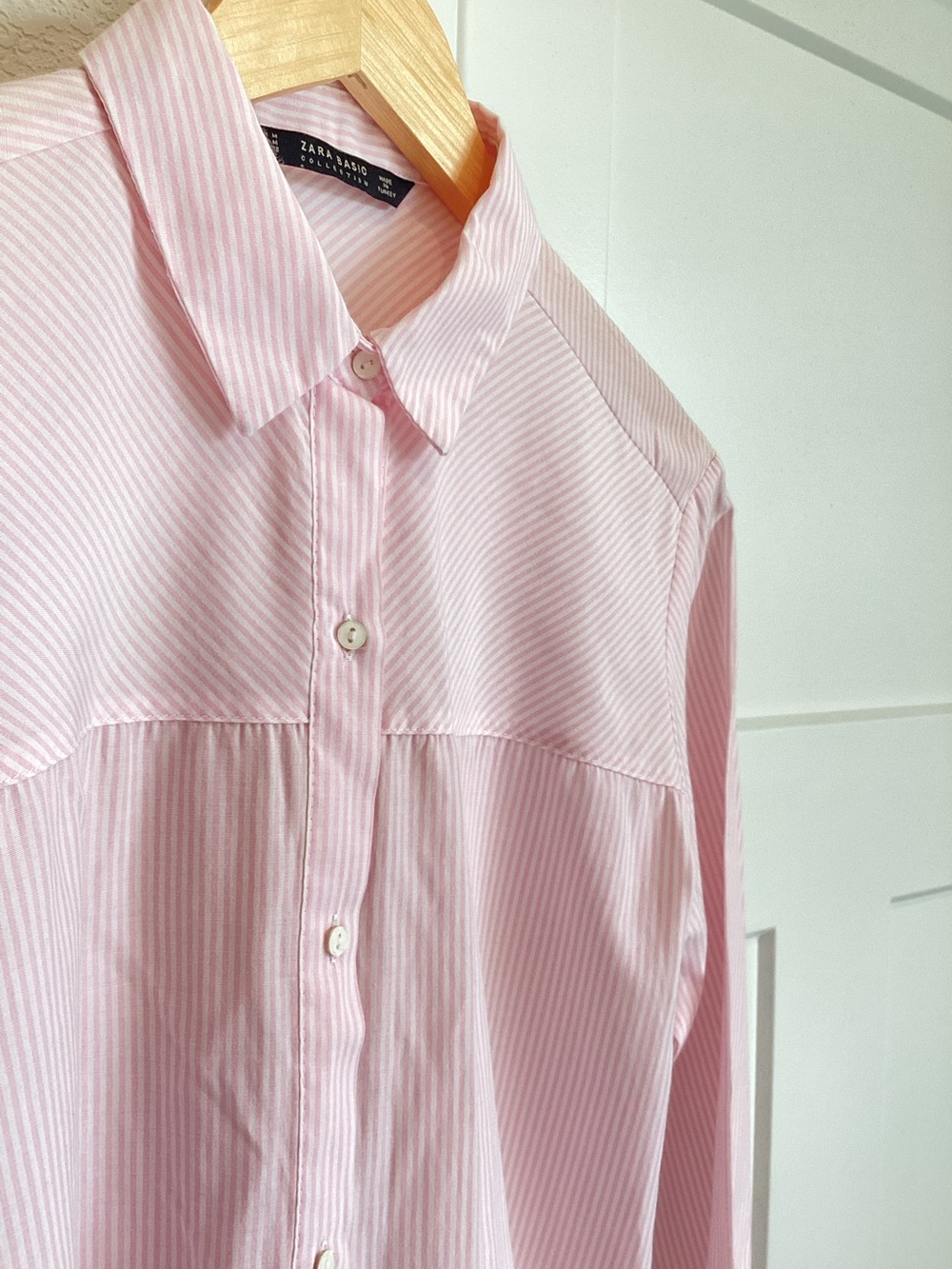 Zara Long-Sleeve Collared Button-Down Shirt Tunic Like-New Stripe Pink White